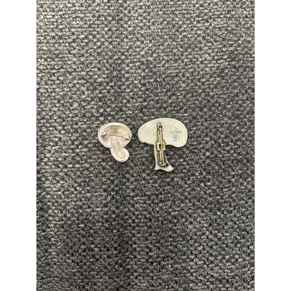 Vintage METZKE Mushroom Pins Brooch Set Silver Tone Botanical Nature Whimsical - Picture 3 of 5